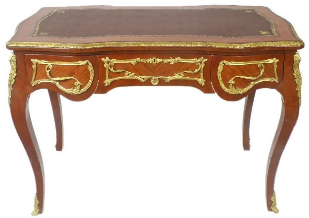 Highlight Casa Padrino baroque desk brown / gold - Handmade solid wood office table with 3 drawers - Office Furniture in Baroque Style
