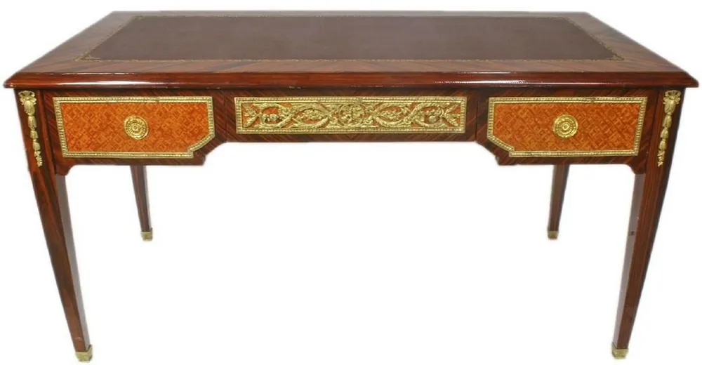 Casa Padrino baroque desk brown / gold 180 x 70 x H. 80 cm - Handcrafted solid wood office table with 3 drawers - Office Furniture in Baroque Style Schneller Versand