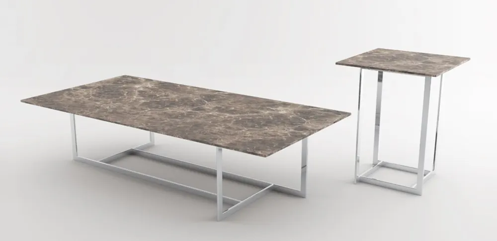 Markenware Casa Padrino luxury living room set silver / brown - 1 Coffee Table with Marble Top & 1 Side Table with Marble Top - Living room furniture - Luxury Quality