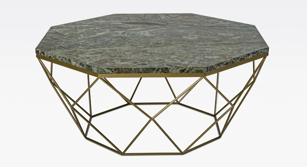 Casa Padrino luxury coffee table gold / green 92 x 92 x H. 40 cm - Octagonal living room table with marble top and metal frame - Modern living room furniture Preisreduziert