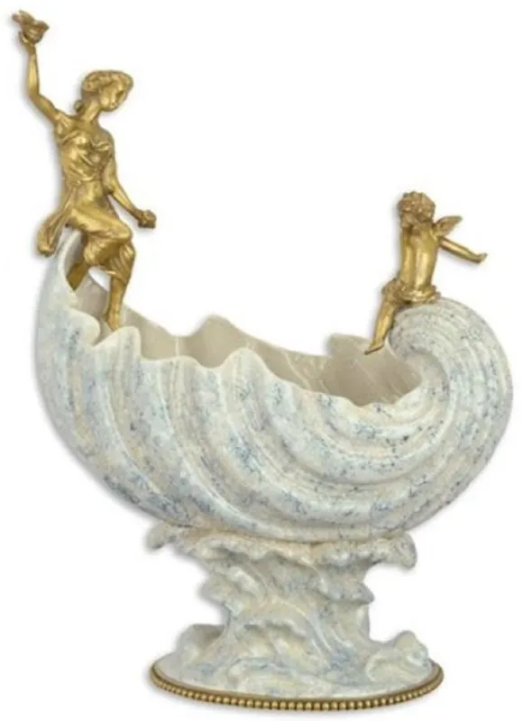 Neuheit Casa Padrino Art Nouveau porcelain bowl with bronze figures white / blue / gold 36.1 x 20.2 x H. 49 cm - Baroque & Art Nouveau Decoration Accessories