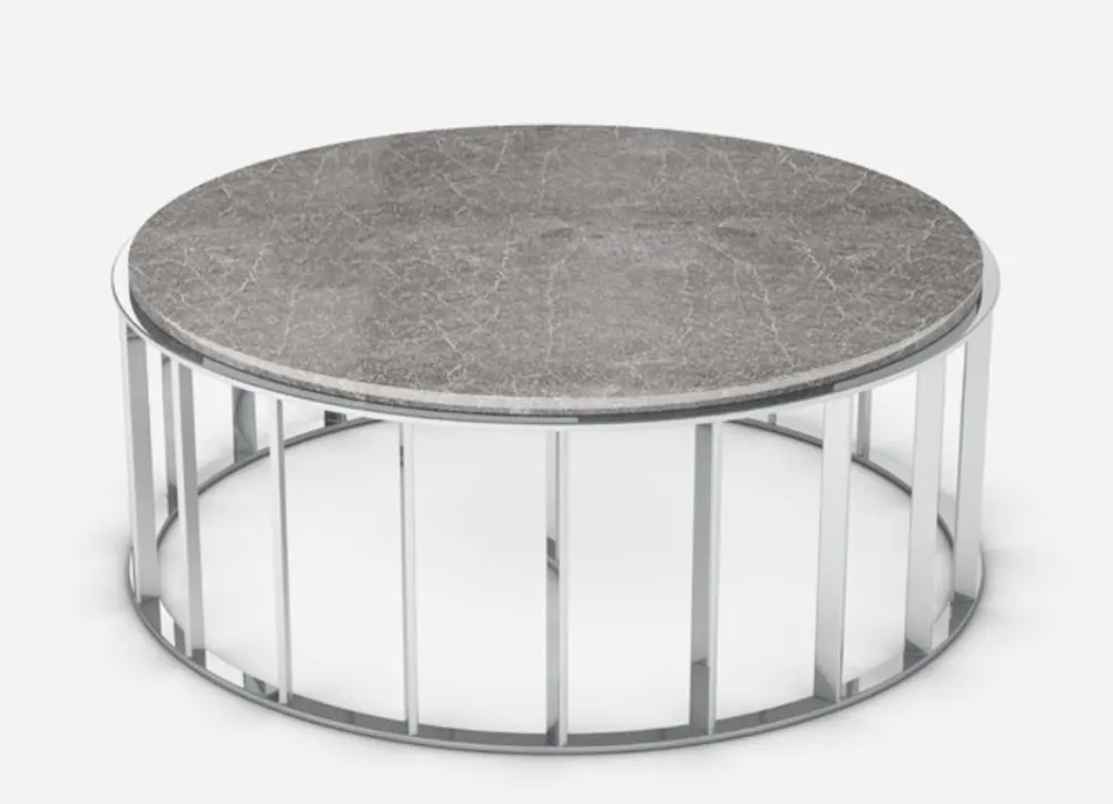 Casa Padrino luxury coffee table gray / silver Ø 100 x H. 42 cm - Round living room table with Emperador marble top and stainless steel frame - Living room furniture - Luxury Quality Finale Aktion
