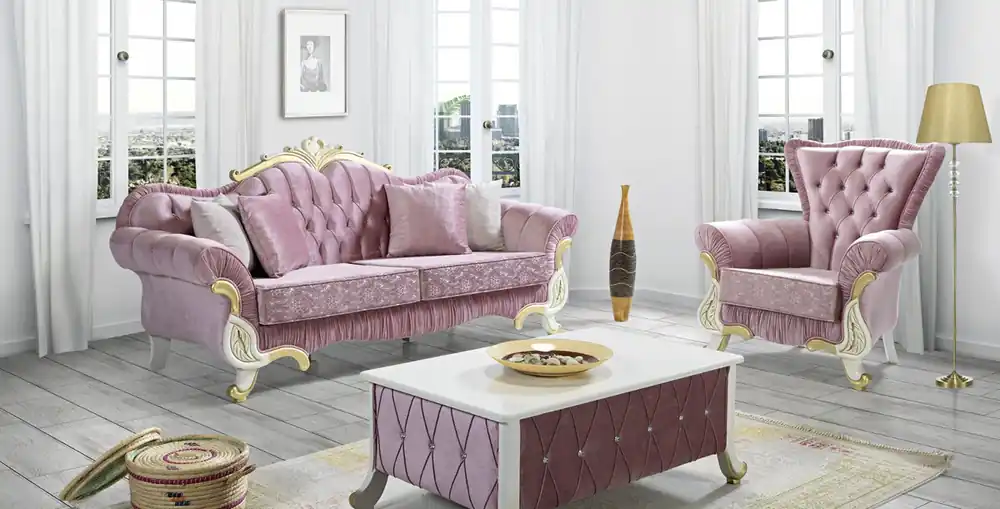Letzte Chance Casa Padrino baroque living room set pink / white / gold - 2 Sofas & 2 Armchairs & 1 Coffee Table - Living room furniture in baroque style - Noble Baroque Furniture