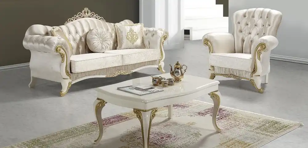 Geprüft Casa Padrino baroque living room set champagne / cream / gold - 2 Sofas & 2 Armchairs & 1 Coffee Table - Living room furniture - Noble & Ornate