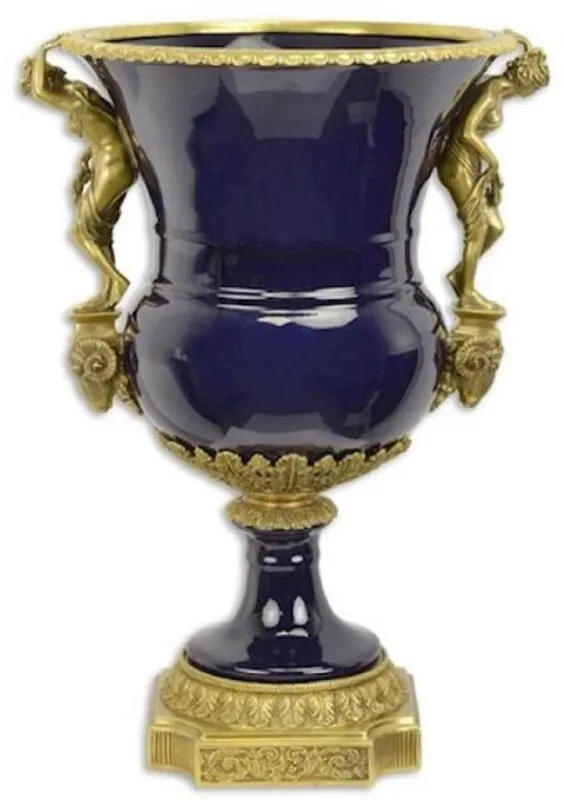 Casa Padrino baroque porcelain vase dark blue / brass 43.4 x 37.5 x H. 60 cm - Magnificent flower vase - Decorative accessories in baroque style Jetzt Bestellen