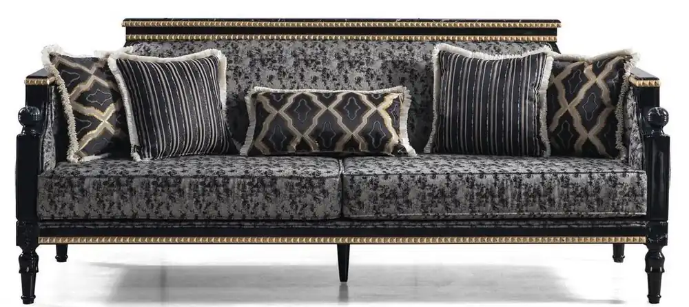Casa Padrino luxury baroque sofa gray / black / gold 237 x 90 x H. 105 cm - Living room sofa with decorative pillows - Noble Baroque Furniture Jetzt Bestellen