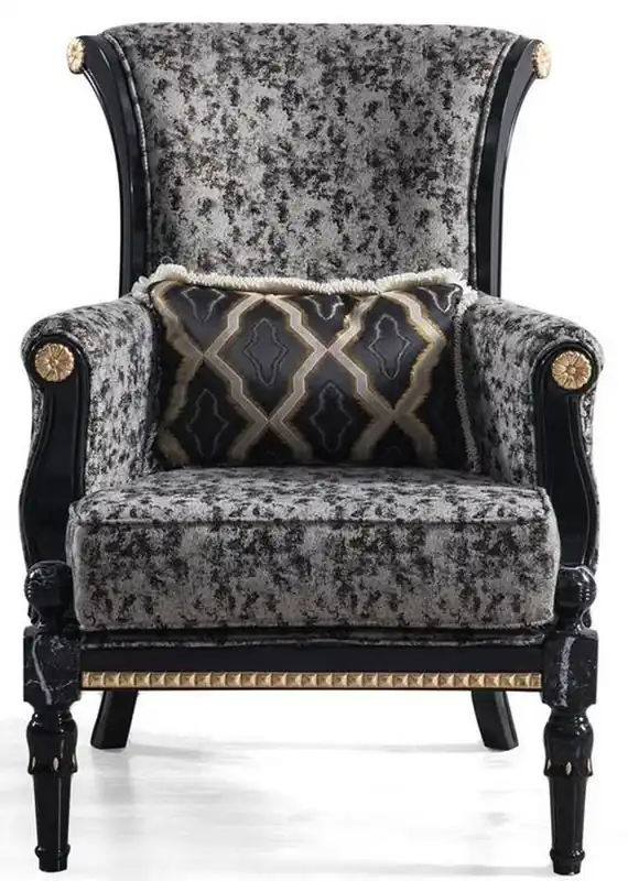 Sale Casa Padrino luxury baroque armchair gray / black / gold 90 x 80 x H. 97 cm - Living room armchair with decorative pillow - Noble Baroque Furniture