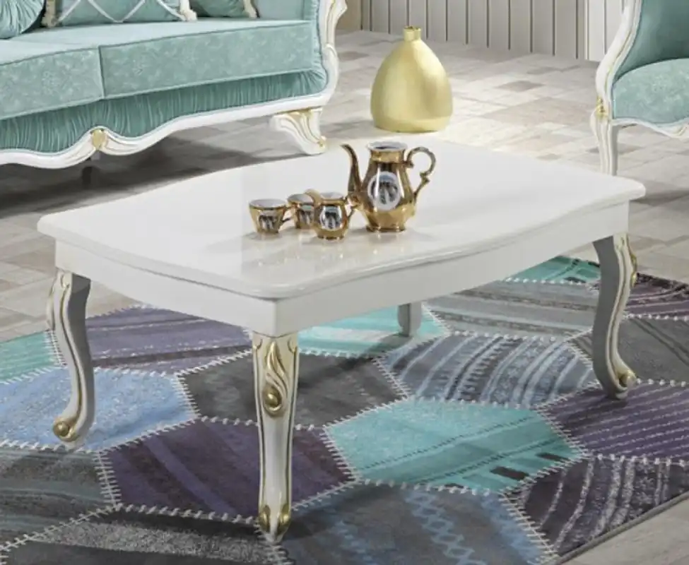 Casa Padrino baroque coffee table white / gold 105 x 74 x H. 46 cm - Rectangular living room table in baroque style - Baroque Furniture Neue Kollektion