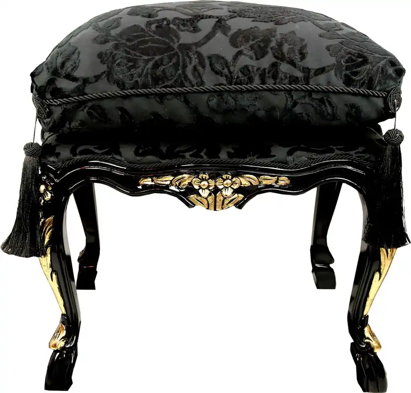 Pompöös by Casa Padrino luxury baroque stool with cushion angular black pattern / gold - Pompööser baroque stool designed by Harald Glööckler Jetzt Bestellen