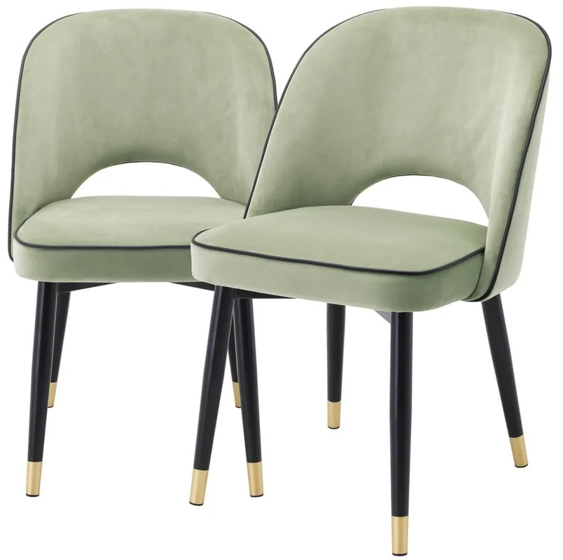Jetzt Bestellen Casa Padrino luxury dining chair set pistachio green / black / brass 53 x 56 x H. 84 cm - Dining chairs with fine velvet - Dining room furniture