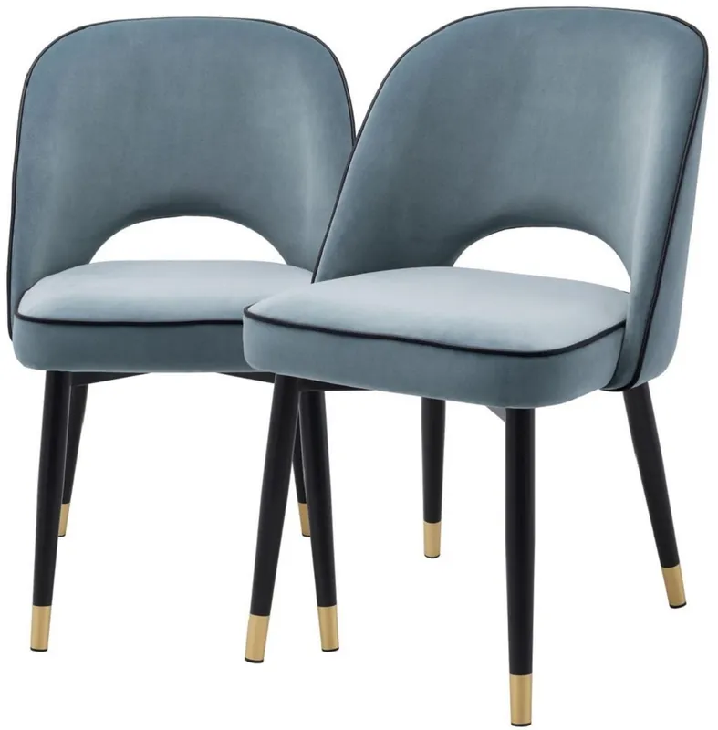 Casa Padrino luxury dining chair set blue / black / brass 53 x 56 x H. 84 cm - Dining chairs with fine velvet - Dining room furniture Aktuell
