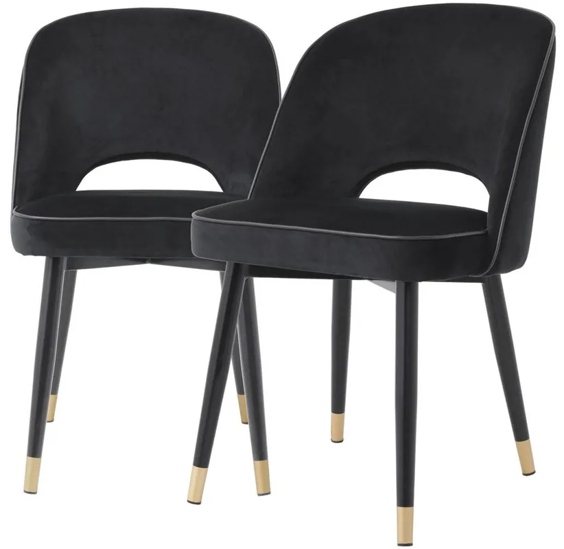 Casa Padrino luxury dining chair set black / brass 53 x 56 x H. 84 cm - Dining chairs with fine velvet - Dining room furniture Knallerangebot
