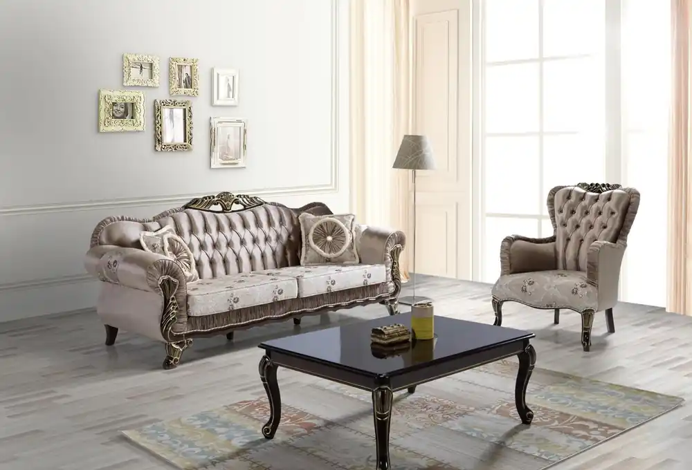 Preiswert Casa Padrino baroque living room set brown / beige / black / gold - 2 Sofas & 2 Armchairs & 1 Coffee Table - Living room furniture in baroque style