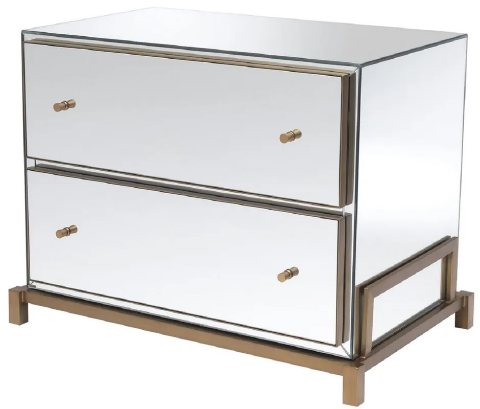 Casa Padrino luxury mirror glass bedside table brass 81.5 x 52 x H. 62 cm - Mirrored nightstand with 2 drawers - Bedroom Furniture Sichere Zahlung