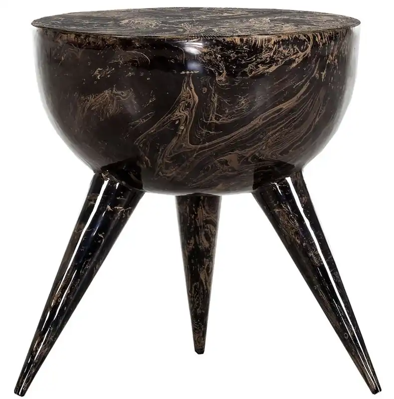 Casa Padrino luxury side table black / gold Ø 42 x H. 46 cm - Round tripod aluminum table in marble look - Living room furniture Letzte Chance