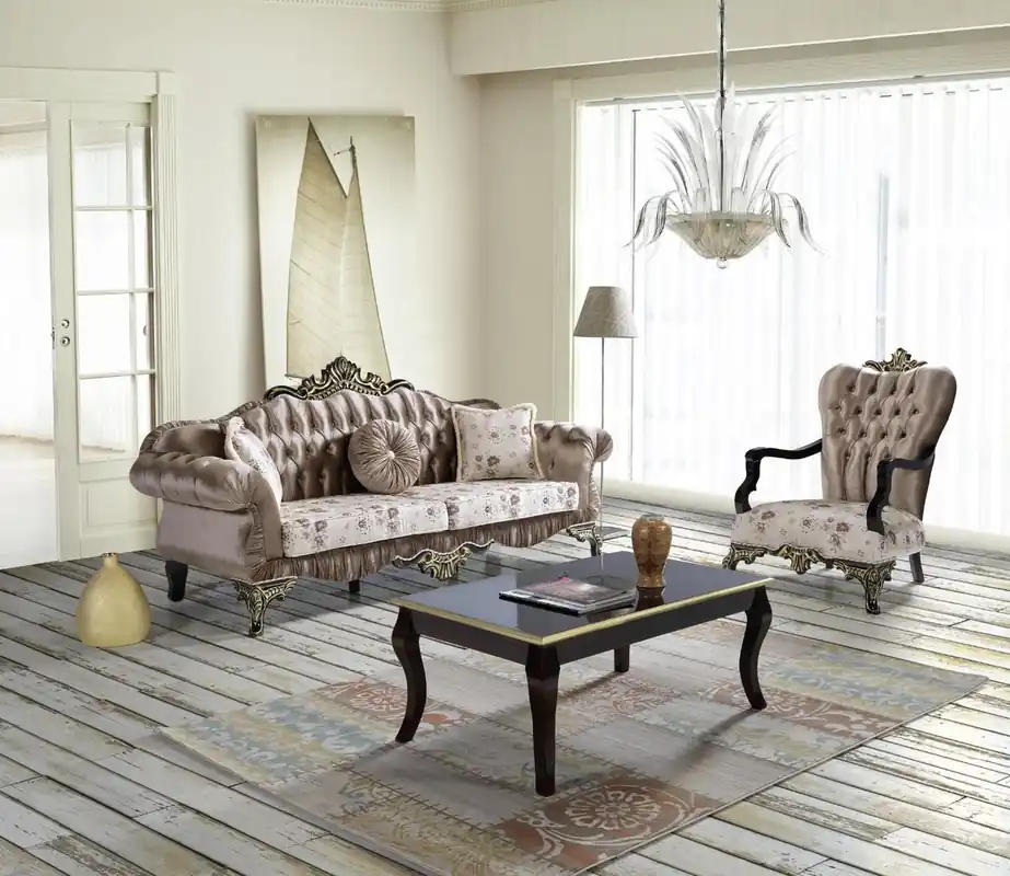 Casa Padrino baroque living room set brown / beige / black / gold - 2 Sofas & 2 Armchairs & 1 Coffee Table - Baroque living room furniture Ausverkauf