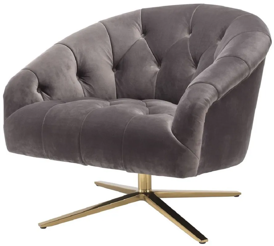 Jetzt Bestellen Casa Padrino luxury swivel armchair gray / brass 86 x 87 x H. 74 cm - Living room armchair with fine velvet - Luxury living room furniture
