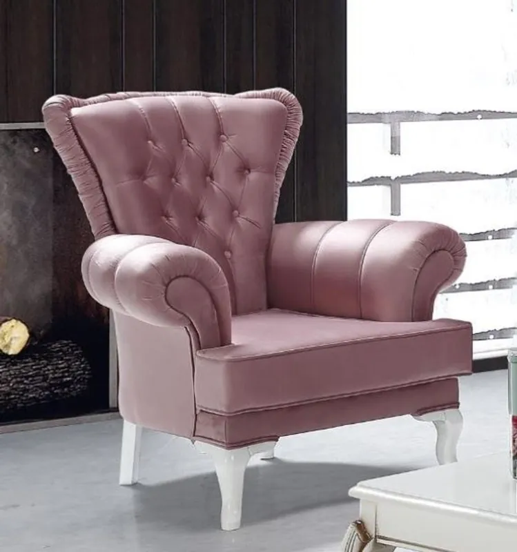 Casa Padrino baroque armchair pink / white 98 x 83 x H. 101 cm - Living room armchair in baroque style - Baroque Furniture Neue Ware