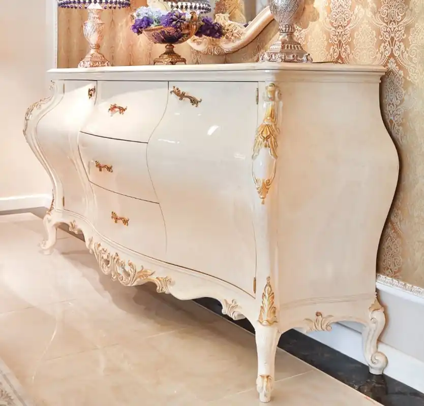 Günstig Casa Padrino luxury baroque chest of drawers cream / gold 243 x 60 x H. 115 cm - Magnificent solid wood cabinet with 2 doors and 3 drawers - Noble Baroque Furniture