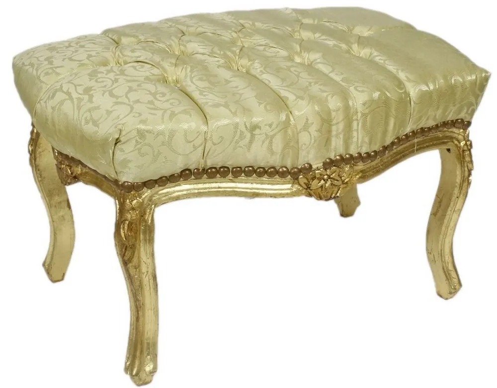 Expressversand Casa Padrino baroque ottoman gold pattern / gold 60 x 40 x H. 35 cm - Handmade baroque stool with rhinestones - Baroque style furniture