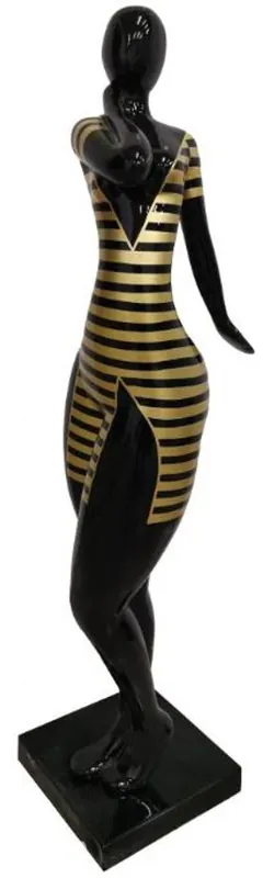 Expressversand Casa Padrino designer decorative sculpture woman with dress black / gold H. 102 cm - Weatherproof Decorative Figure - Decorative Accessories
