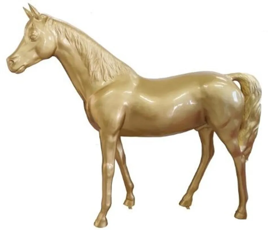 Wochenendangebot Casa Padrino designer decoration figure horse gold 220 x H. 190 cm - Huge weather-resistant decoration sculpture - Garden decoration animal figure