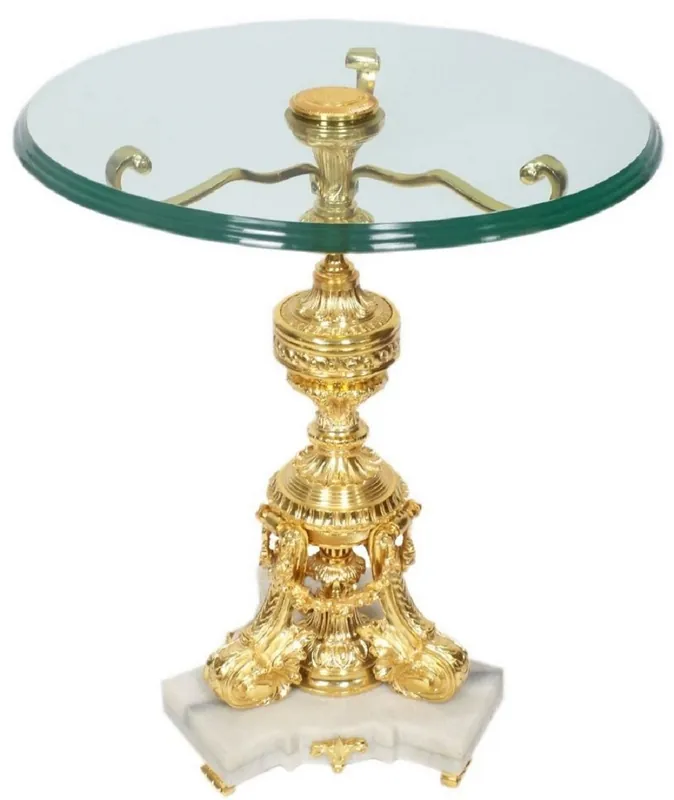 Meistverkauft Casa Padrino baroque side table gold / white Ø 53 x H. 67 cm - Round gilded bronze table with glass top and marble base - Baroque living room furniture