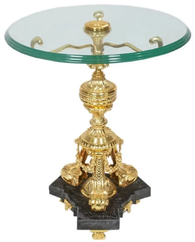 Neue Kollektion Casa Padrino baroque side table gold / black Ø 53 x H. 67 cm - Round gilded bronze table with glass top and marble base - Baroque living room furniture