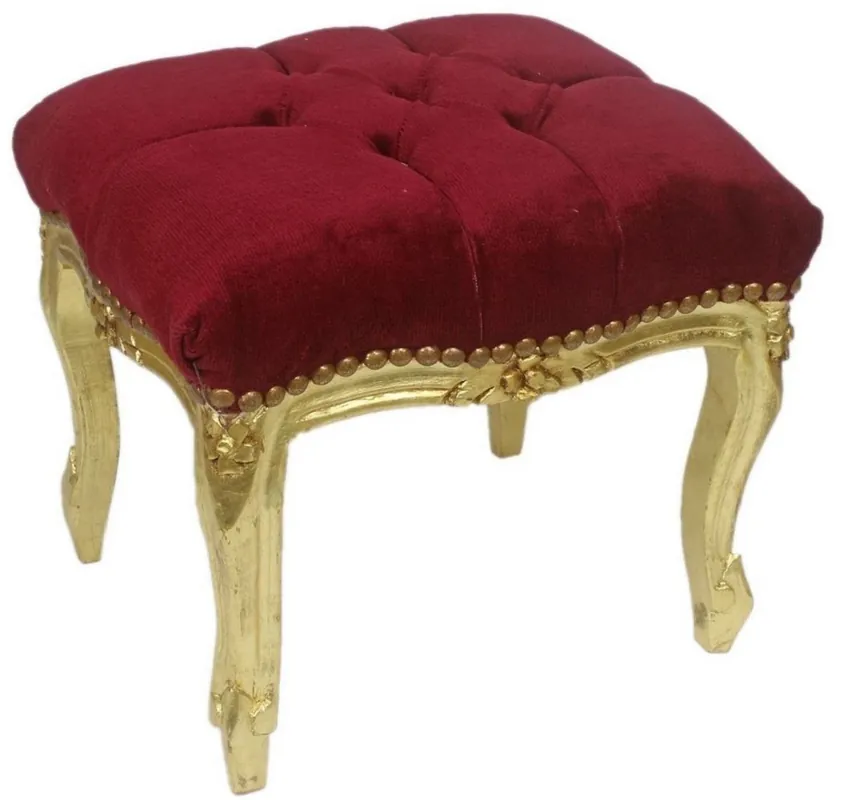 Casa Padrino baroque ottoman bordeaux red / gold 45 x 40 x H. 35 cm - Handmade baroque stool with rhinestones - Baroque style furniture Sofort Bestellen