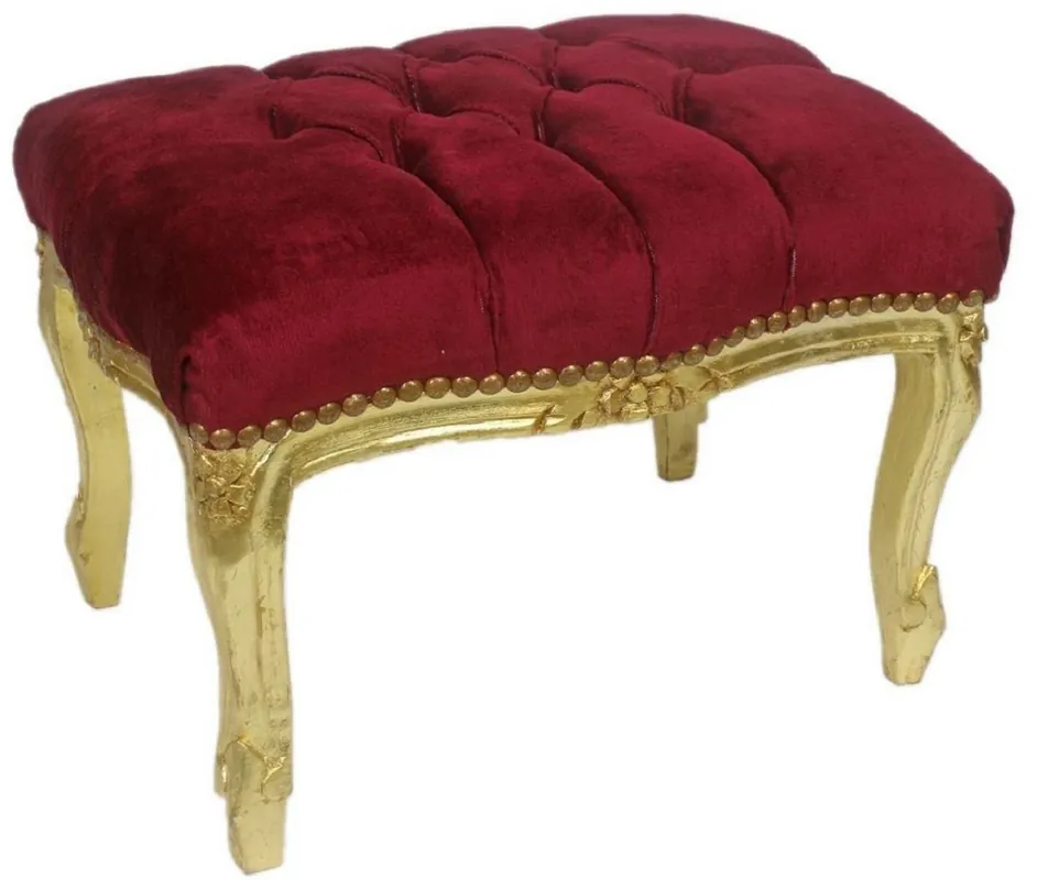 Casa Padrino baroque ottoman bordeaux red / gold 50 x 40 x H. 35 cm - Handmade baroque stool with rhinestones - Baroque style furniture Preisreduziert
