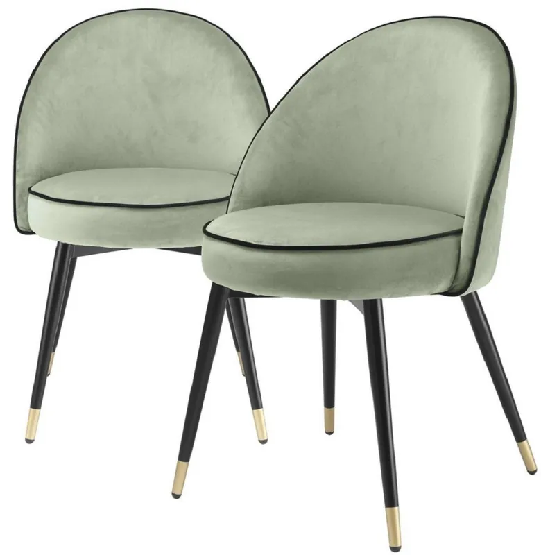 Highlight Casa Padrino luxury dining chair set pistachio green / black / brass 55 x 64 x H. 83 cm - Dining chairs with fine velvet - Dining room furniture