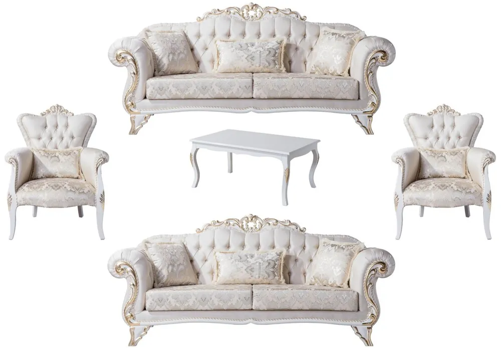 Casa Padrino luxury baroque living room set cream / white / gold - 2 Sofas & 2 Armchairs & 1 Coffee Table - Living room furniture in baroque style - Noble & Magnificent Angebot