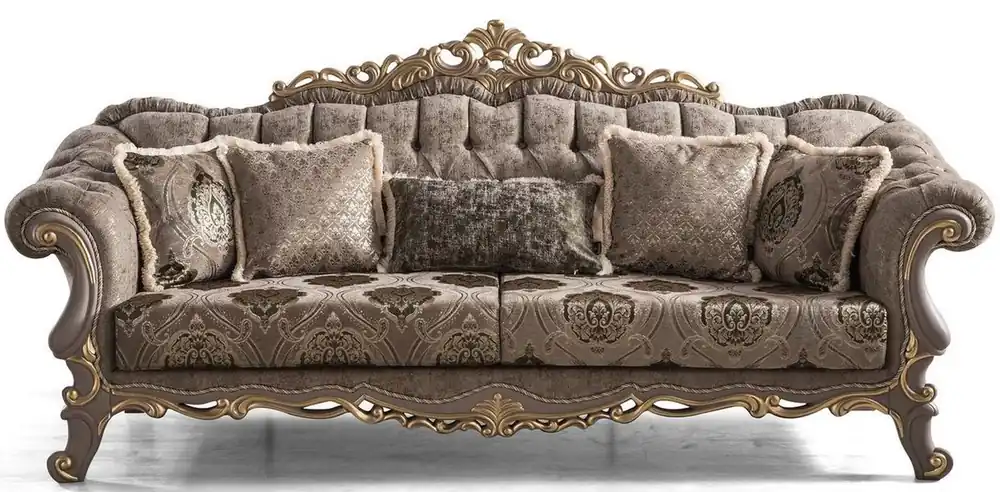 Garantierte Lieferung Casa Padrino luxury baroque sofa brown / gray / gold 240 x 96 x H. 94 cm - Magnificent living room sofa with decorative pillows - Furniture in baroque style