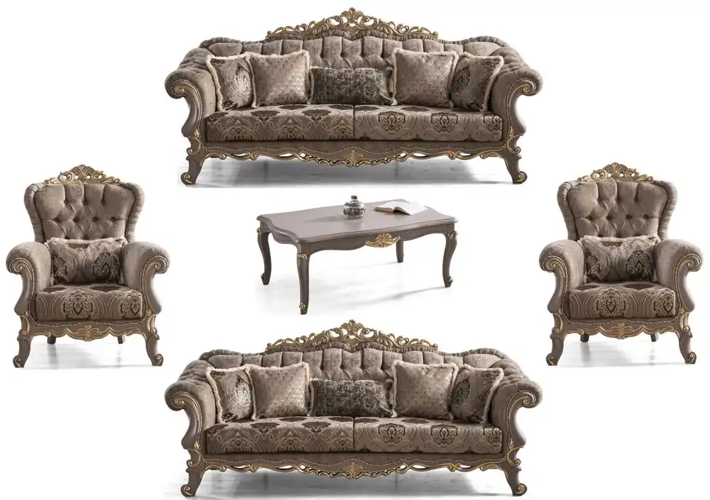 Casa Padrino luxury baroque living room set brown / gray / gold - 2 Sofas & 2 Armchairs & 1 Coffee Table - Magnificent baroque living room furniture Neu