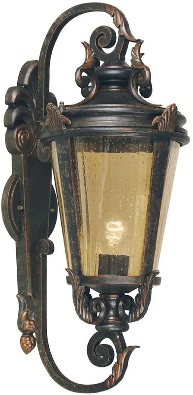 Garantierte Lieferung Casa Padrino baroque outdoor wall lamp antique black / bronze / amber 30 x 35 x H. 69 cm - Nostalgic balcony garden terrace outdoor lamp - Nostalgic outdoor lights