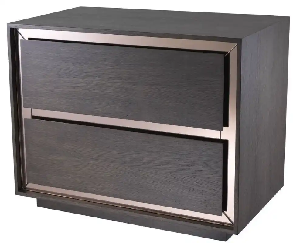 Saisonangebot Casa Padrino luxury bedside table mocha / bronze 76.5 x 46 x H. 62 cm - Side table with 2 drawers and mirror glass - Luxury Furniture