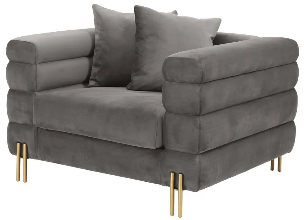 Markenware Casa Padrino luxury armchair gray / brass 109 x 97 x H. 68 cm - Living room armchair with fine velvet fabric - Luxury Furniture