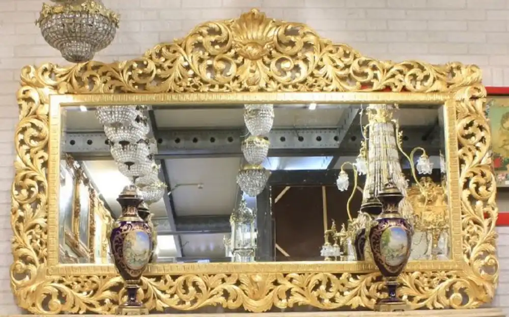 Top-Preis Casa Padrino baroque mirror gold 210 x H. 150 cm - Huge handmade antique style wall mirror - Magnificent baroque furniture