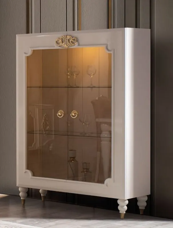 Casa Padrino luxury baroque display cabinet white / gold 116 x 45 x H. 170 cm - Illuminated solid wood showcase with 2 glass doors - Noble baroque furniture Neu