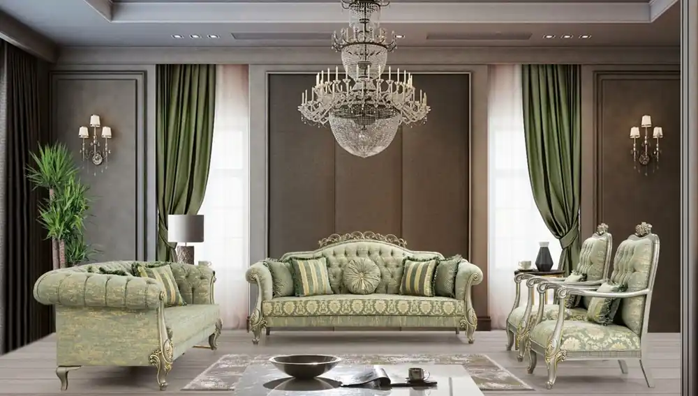 Bestseller Casa Padrino luxury baroque living room set green / gold / gray / gold - 2 Sofas & 2 Armchairs - Living room furniture in baroque style - Noble & Magnificent