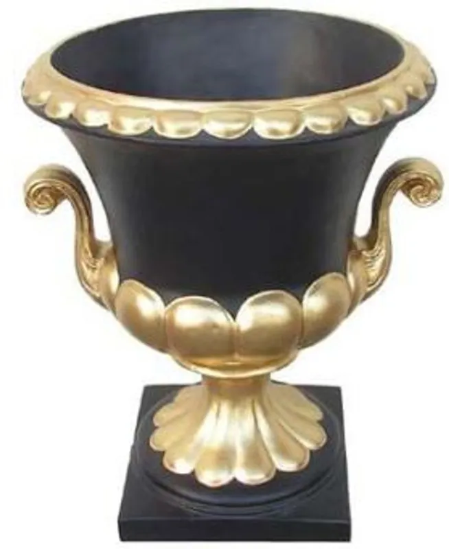 Casa Padrino Baroque Flower Pot Black / Gold Ø 35 x H. 47 cm - Magnificent Plant Pot in Baroque Style - Baroque Decorative Accessories Zertifiziert