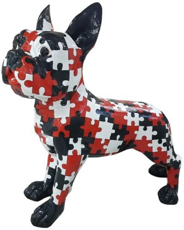 Knallerangebot Casa Padrino designer decoration figure dog bulldog with puzzle design black / white / red 190 x H. 178 cm - Huge decorative figure - Garden decoration sculpture - Weatherproof garden figure
