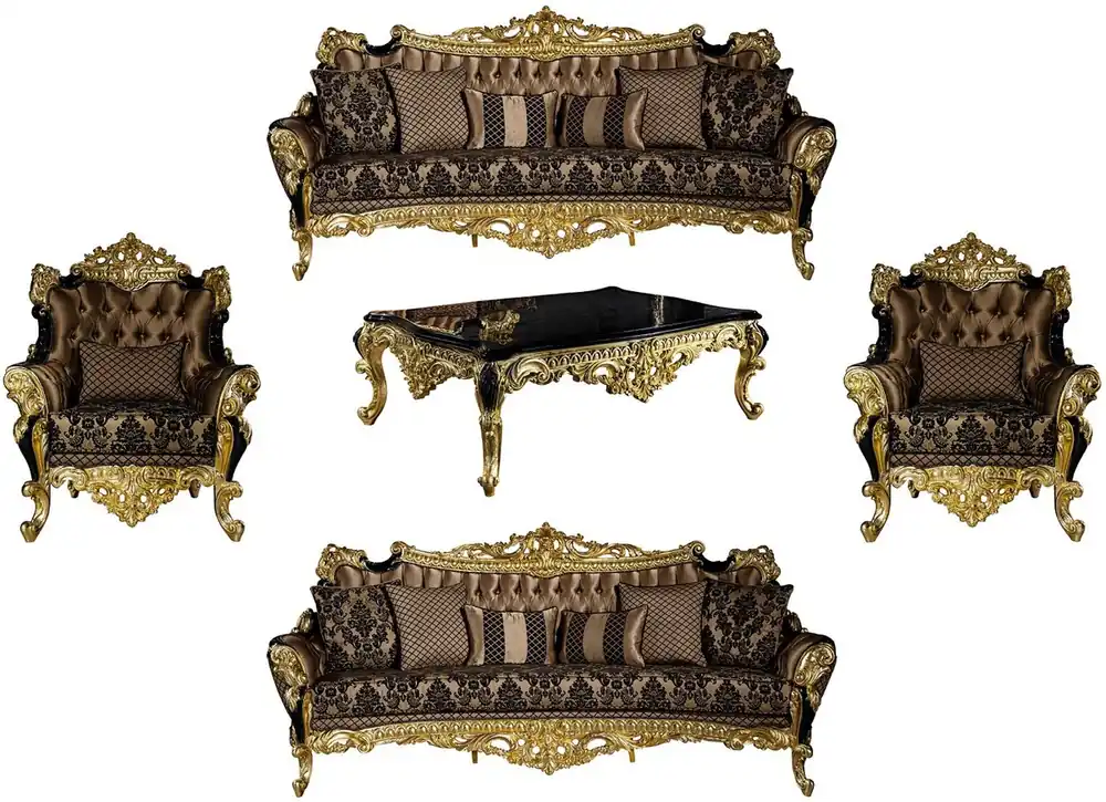 Must-Have Casa Padrino luxury baroque living room set brown / black / gold - 2 Sofas & 2 Armchairs & 1 Coffee Table - Magnificent living room furniture in baroque style