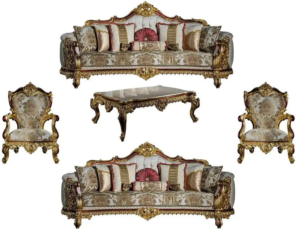 Casa Padrino luxury baroque living room set gray / red / gold - 2 Sofas & 2 Armchairs & 1 Coffee Table - Living room furniture in baroque style - Noble & Magnificent Nur Heute
