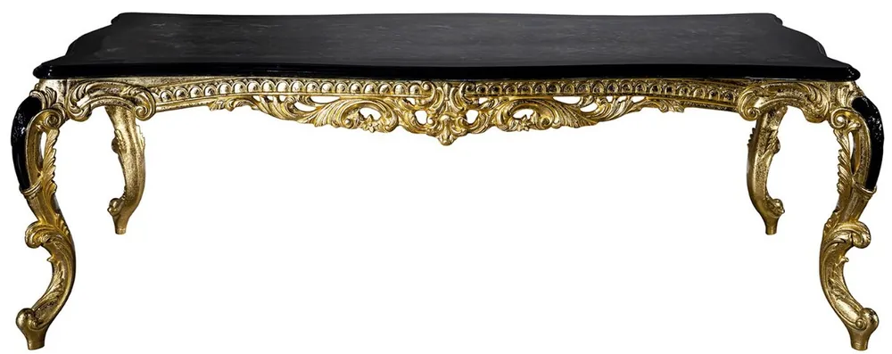 Zertifiziert Casa Padrino luxury baroque dining table black / gold 230 x 114 x H. 80 cm - Magnificent solid wood dining room table - Dining room furniture in baroque style