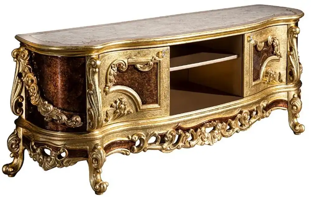 Casa Padrino luxury baroque TV cabinet cream / beige / brown / gold 185 x 50 x H. 72 cm - Noble TV cabinet with 2 doors - Magnificent baroque living room furniture Mega-Angebot