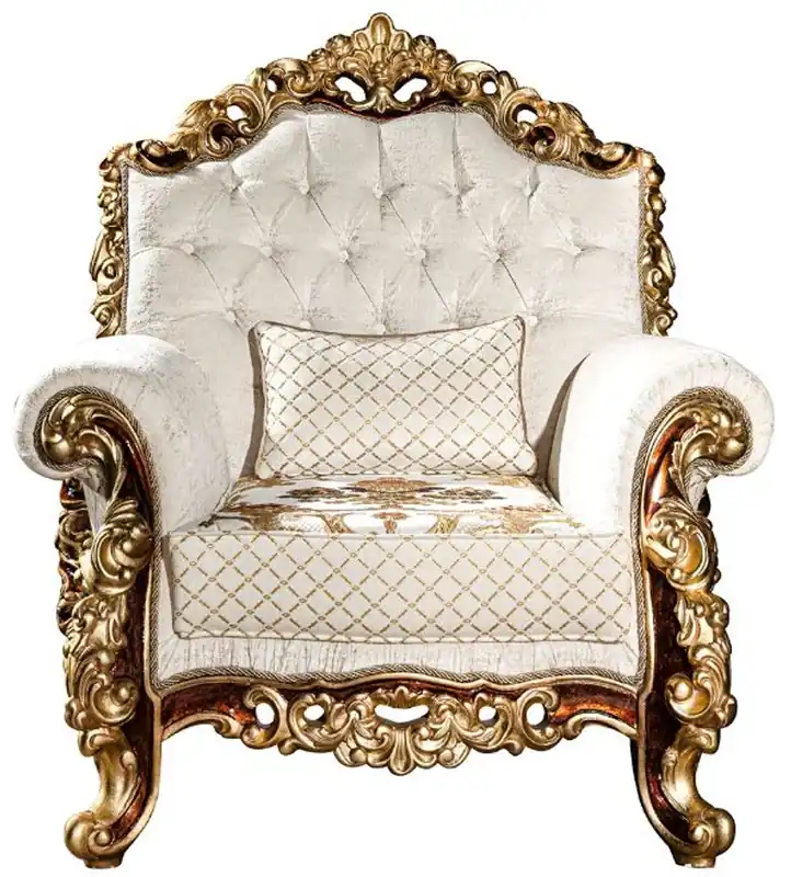 Casa Padrino luxury baroque armchair white / gold / brown / gold 78 x 75 x H. 120 cm - Magnificent living room armchair with decorative pillow - Baroque Furniture Neu