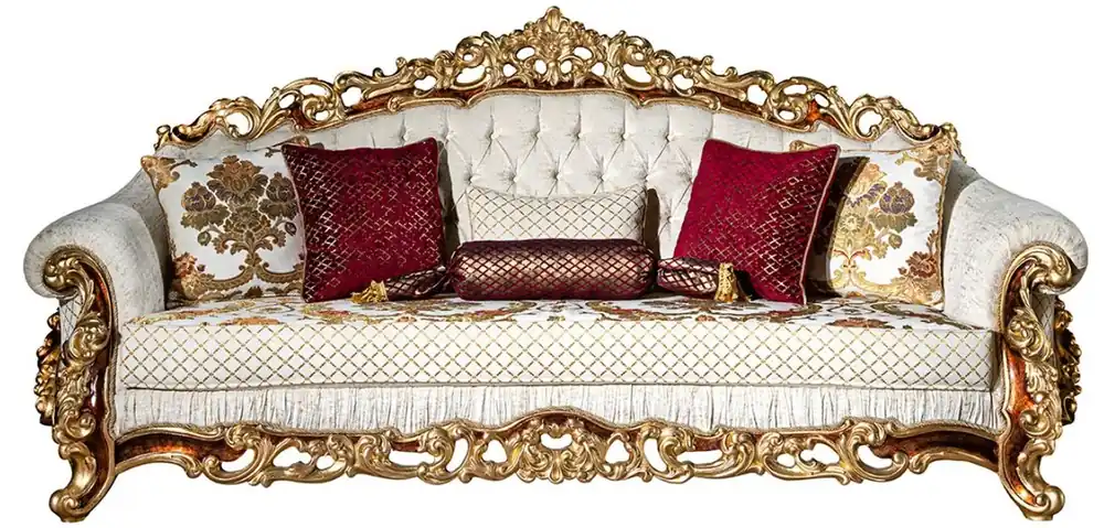 Casa Padrino luxury baroque sofa white / gold / brown / gold - Magnificent living room sofa with decorative pillows - Baroque Furniture Schneller Versand