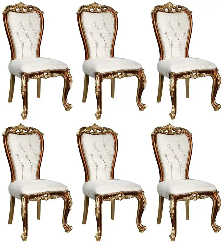 Meistverkauft Casa Padrino luxury baroque dining chair set white / gold / brown / gold 57 x 54 x H. 115 cm - Noble kitchen chairs set of 6 in baroque style - Baroque dining room furniture