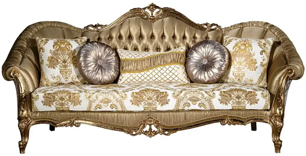 Neue Kollektion Casa Padrino luxury baroque sofa gold / white 256 x 87 x H. 120 cm - Magnificent living room sofa with decorative pillows - Living room furniture in baroque style